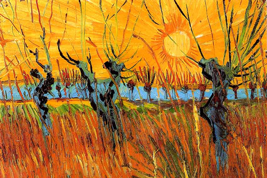 Vincent Van Gogh, salici al tramonto, 1888, un esempio del rapporto tra Van Gogh e il Giappone