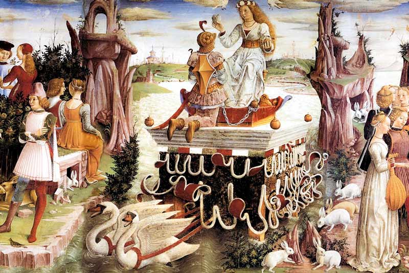 Francesco del Cossa, Allegoria di Aprile, trionfo di Venere, 1476