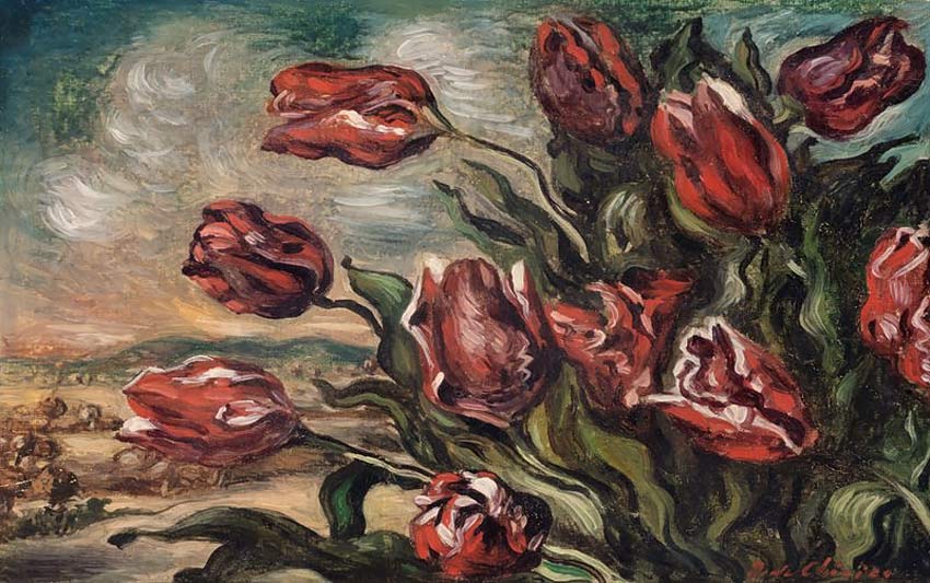 Giorgio De Chirico, Tulipani, seconda metà anni '40, olio su tela 