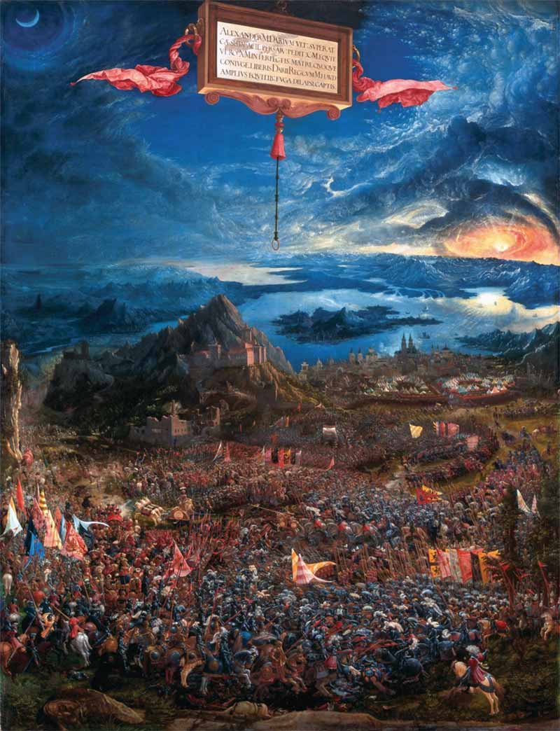 Albrecht Altdorfer, Battaglia di Alessandro e Dario a Isso, 1529, particolare. Nel caso qualcuno se lo stesse chiedendo: no, stavolta l'immagina seria l'ho inserita io; non è il solito sabotaggio culturalmente connotato di <a href="https://storiesepolte.it/author/stilligabriele/">Gabriele</a>.