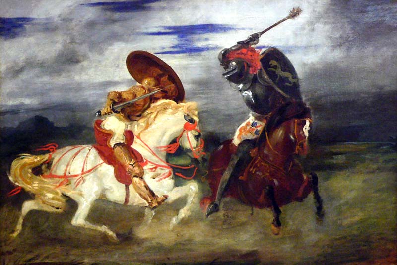 Eugène Delacroix. Due cavalieri combattono in un paesaggio, 1824
