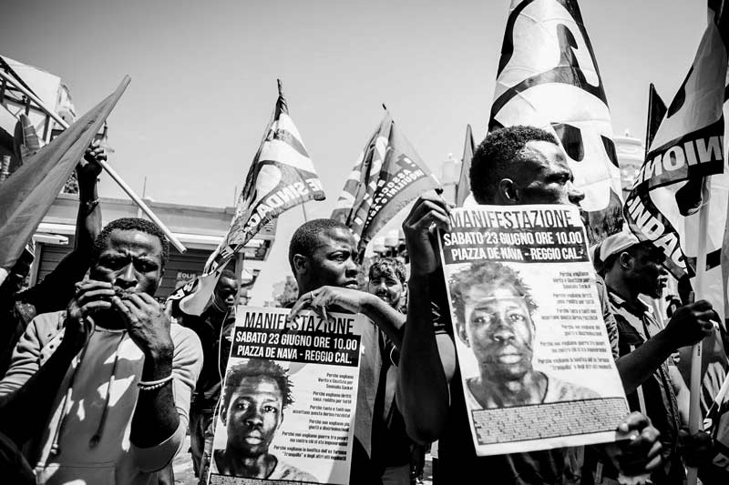 Manifestazione del sindacato USB dopo l’uccisione del bracciante Soumaila Sacko