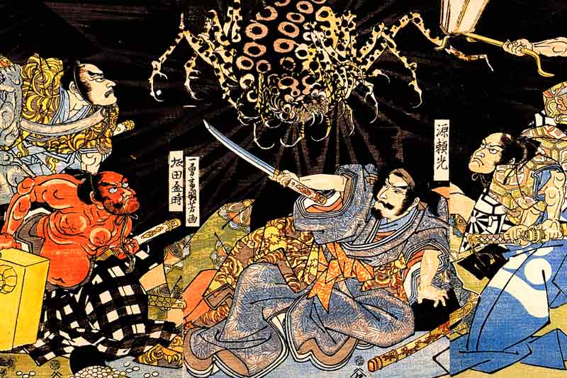 Utagawa Kuniyoshi, Il ragno del Mondo e i suoi demoni tormentano Raiko