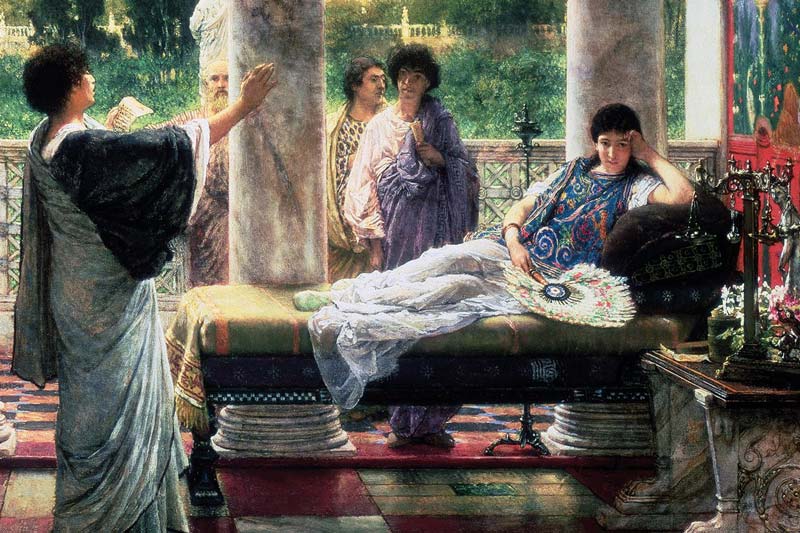 Sir Lawrence Alma-Tadema, Catullo mentre legge le sue poesie alla casa di Lesbia, 1870, olio su tela