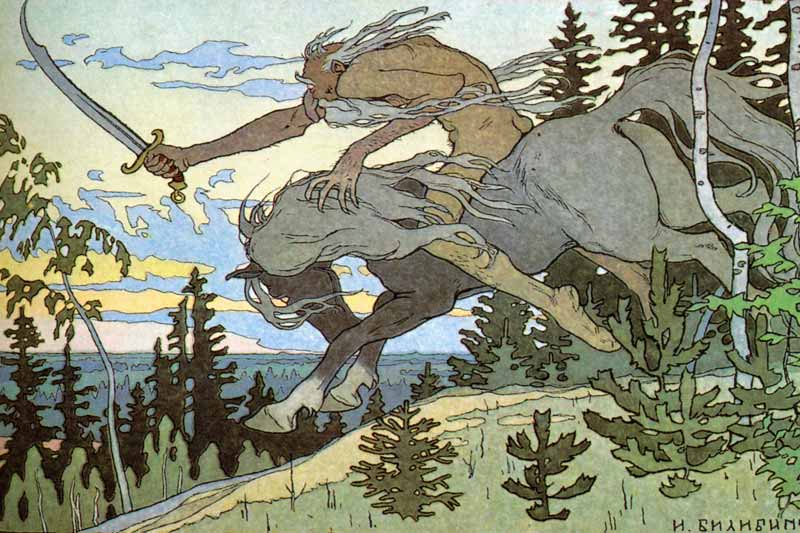 Ivan Jakovlevič Bilibin, Koščej l'Immortale, 1901, illustrazione per la fiaba Mar'ja Morevna.