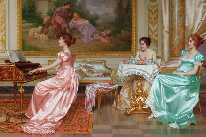 Vittorio Reggianini, Il concerto in salotto, olio su tela, collezione privata